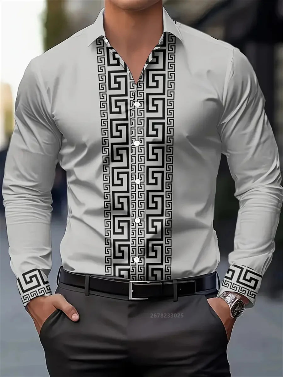 Fashionable Patterned Lapel ButtonDown LongSleeve Shirt Provain Shop
