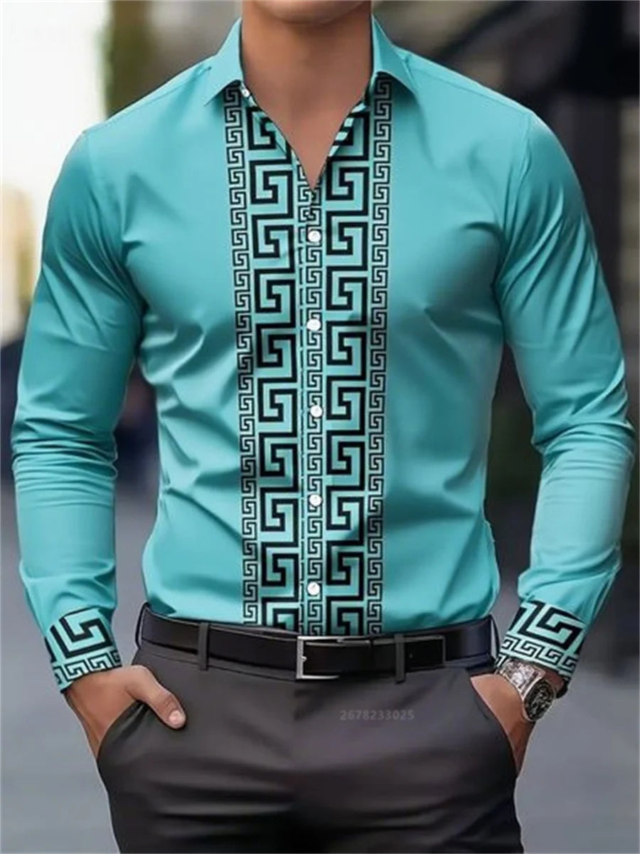 Fashionable Patterned Lapel ButtonDown LongSleeve Shirt Provain Shop