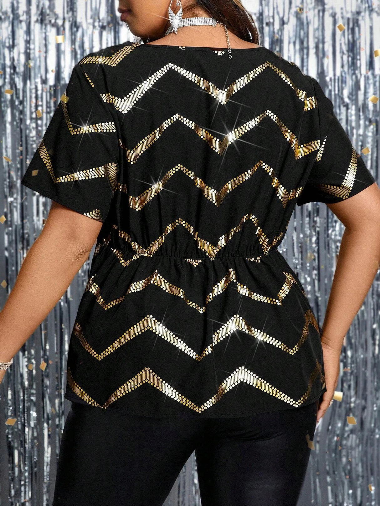 Elegant hot stamped plus size cinched waist top Provain Shop
