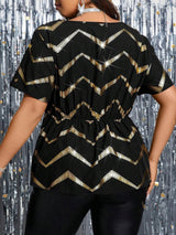 Elegant hot stamped plus size cinched waist top Provain Shop
