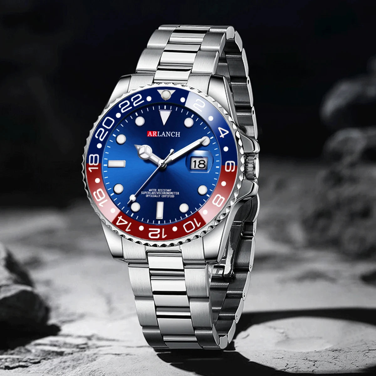 Classic Stainless Steel Dive Watch RedBlue Calendar Quartz Provain Shop