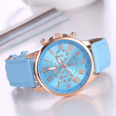 Solid Color Roman Numeral Watch Elegant Round Quartz Wrist Watch Women PU Leather Casual Watches Provain Shop