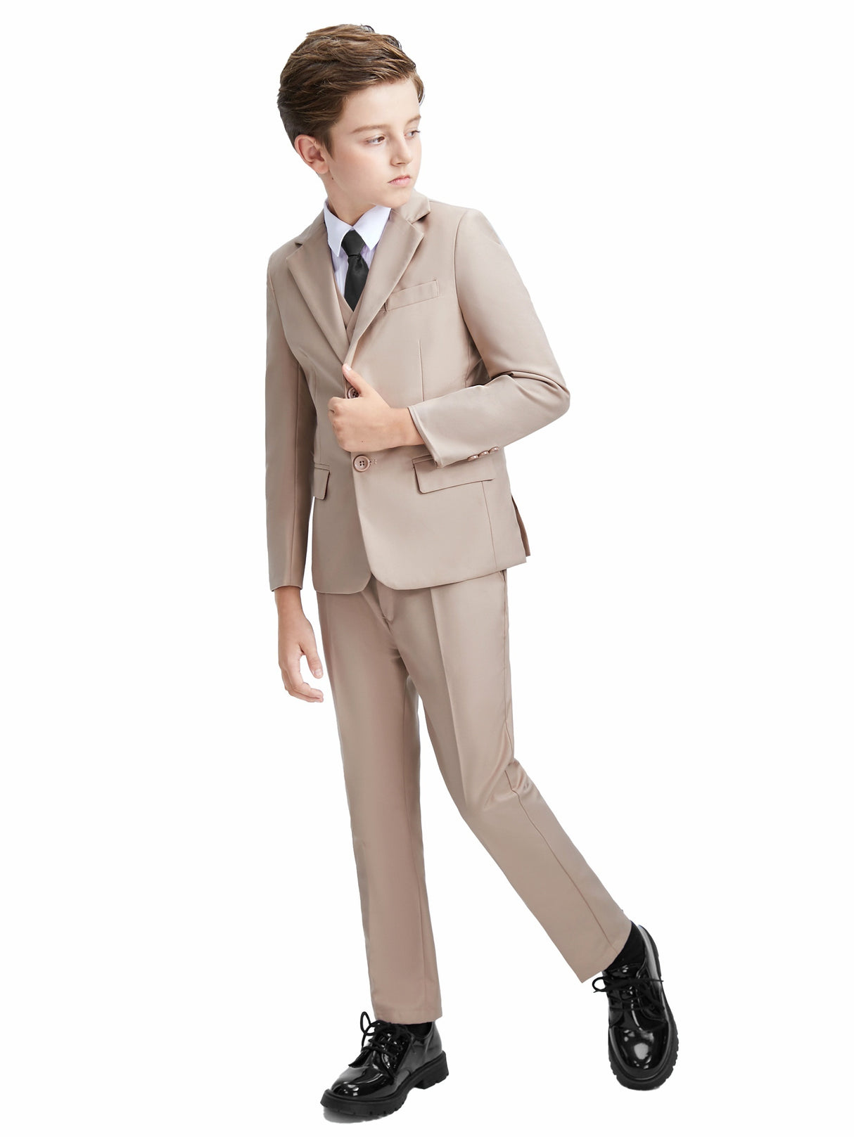 Provain Shop 4pcs Boys Formal Gentleman Outfits, Long Sleeve Blazer&Bowtie Shirt&Pants&Vest, Boys Clothing Set For Competition Performance Wedding Banquet Dress 