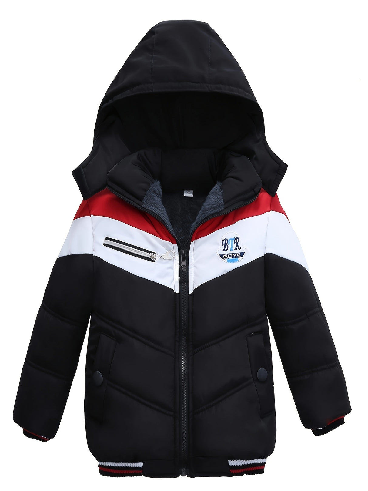 Provain Shop Boys' Stylish Hooded Down Jacket - Warm, Fleece-Lined Zip-Up Coat for Winter Outdoors - Ideal Gift 