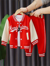 3pcs 95% cotton Boys Letter Print Long Sleeved Baseball Suit, Casual Crew Neck Slightly Stretch Set Provain Shop