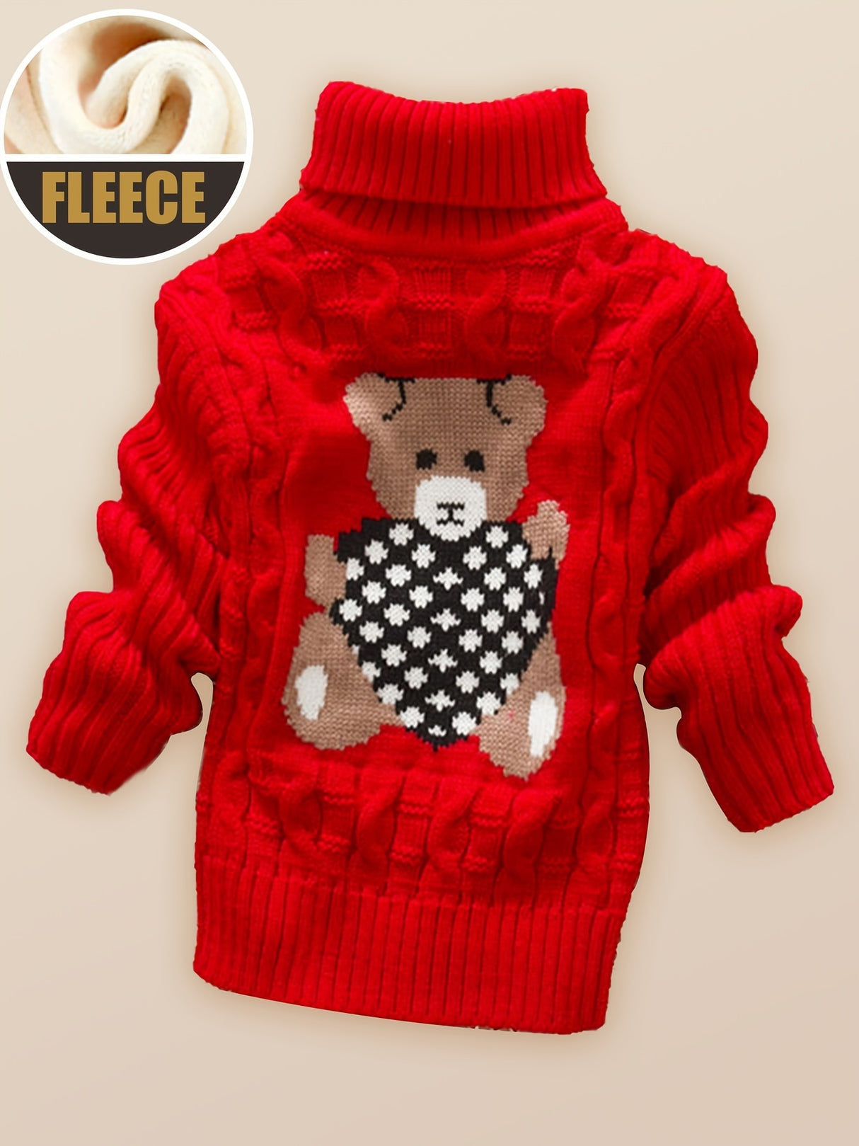 Provain Shop Child's Winter Delight: Cozy Bear Fleece Turtleneck - Stylish, Comfortable & Easy-Care, Unisex Knit Sweater 