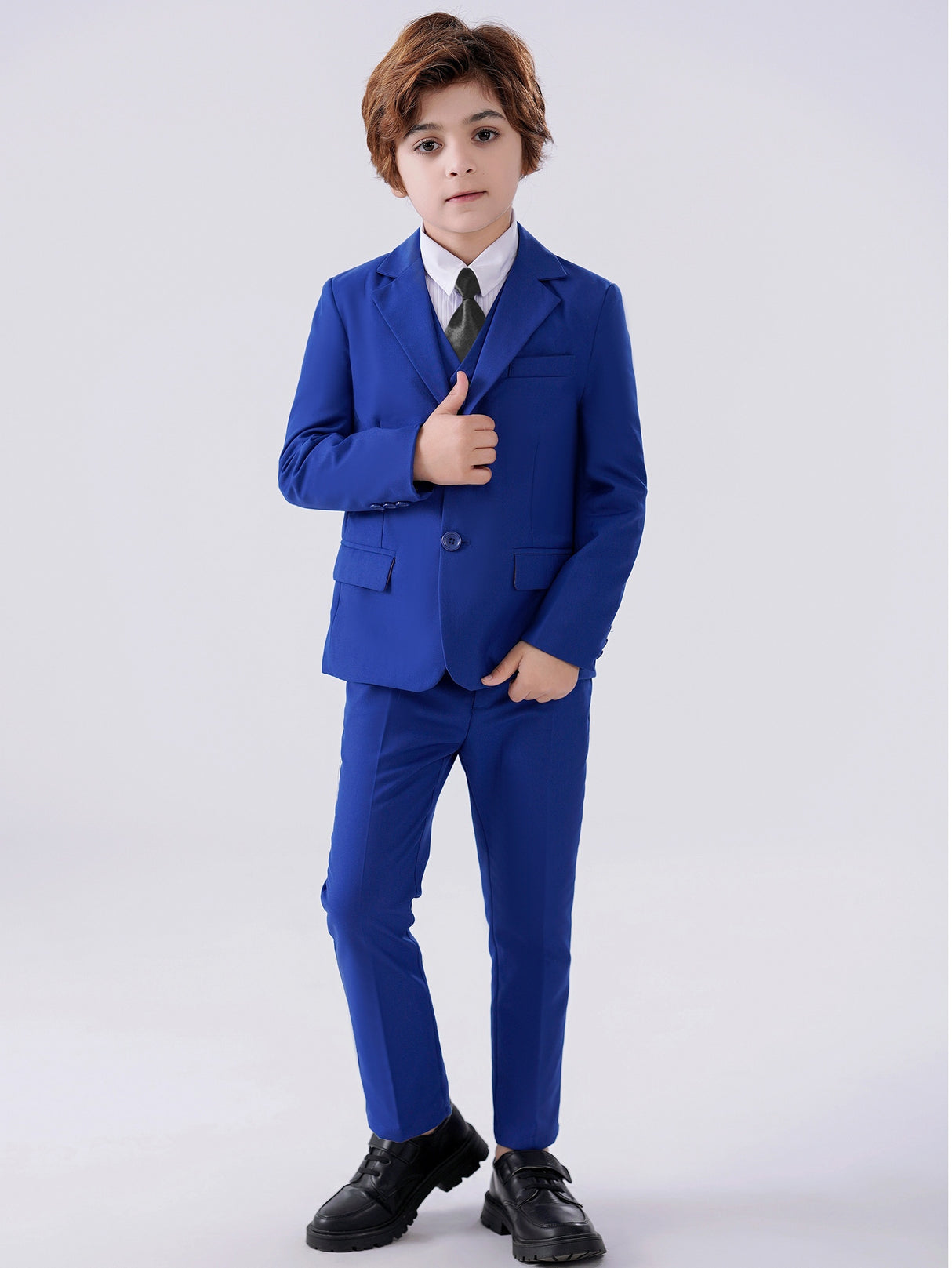 Provain Shop 4pcs Boys Formal Gentleman Outfits, Long Sleeve Blazer&Bowtie Shirt&Pants&Vest, Boys Clothing Set For Competition Performance Wedding Banquet Dress 