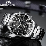 MEGALITH 30m Water-Resistant Quartz Watch - Classic Round Stainless Steel Case, Chronograph, Stopwatch, Date Display, Fashionable Analog Pointer Watch for Mens Business Casual Dress Provain Shop