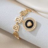 Elegant 18k Gold Plated Lion Head Pendant Women's Bracelet, Trendy Ladies' Accessory With Rhinestone Accents, Fashionable Stuff Provain Shop