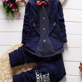 Spring and Autumn Boys' Necktie Dot Print Fake Two Piece Long sleeved Shirts for Children's Leisure Two Piece Set Provain Shop