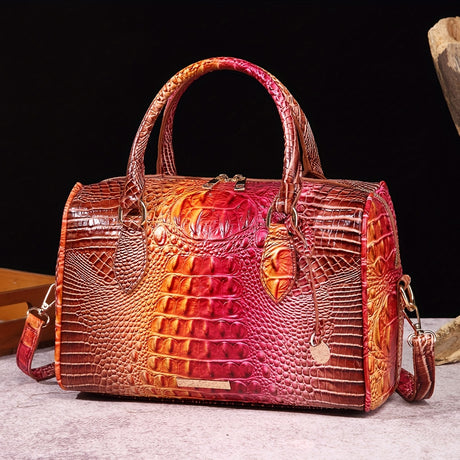 Elegant Genuine Leather Handbag with Crocodile Pattern - Versatile Boston & Shoulder Bag for All Occasions provain