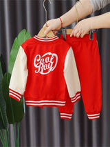 3pcs 95% cotton Boys Letter Print Long Sleeved Baseball Suit, Casual Crew Neck Slightly Stretch Set Provain Shop