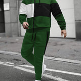 Provain Shop Mens 2Pcs Athletic Tracksuit - Comfort-Fit Color Block Hoodie and Joggers - Versatile for Gym, Running & Casual Wear 