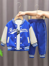 3pcs 95% cotton Boys Letter Print Long Sleeved Baseball Suit, Casual Crew Neck Slightly Stretch Set Provain Shop