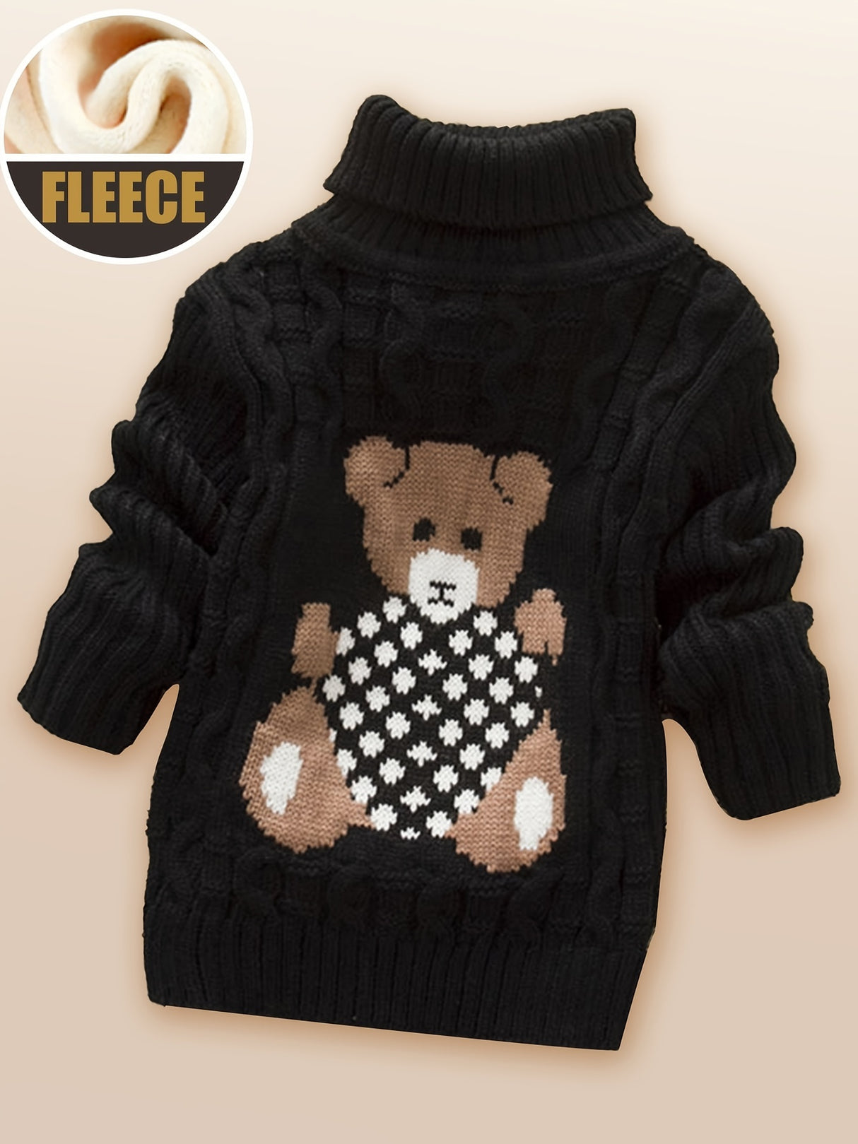 Provain Shop Child's Winter Delight: Cozy Bear Fleece Turtleneck - Stylish, Comfortable & Easy-Care, Unisex Knit Sweater 