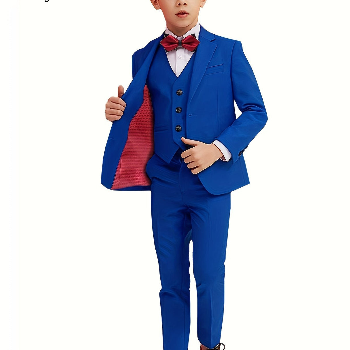 Provain Shop Boys' 4-Piece Formal Suit Set: Durable All-Season Blazer, Vest, Pants & Bowtie - Perfect for Weddings & Performances 