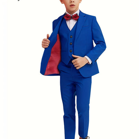 Provain Shop Boys' 4-Piece Formal Suit Set: Durable All-Season Blazer, Vest, Pants & Bowtie - Perfect for Weddings & Performances 