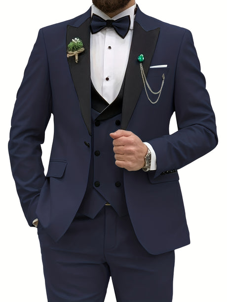 3-Piece Men’s Suit Set - Elegant Slim Fit Double-Breasted Vest, Classic Lapel Jacket & Trousers - Ideal for Weddings, Parties & Professional Engagements Provain Shop