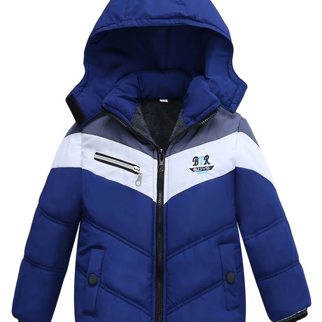 Provain Shop Boys' Stylish Hooded Down Jacket - Warm, Fleece-Lined Zip-Up Coat for Winter Outdoors - Ideal Gift 