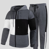 Provain Shop Mens 2Pcs Athletic Tracksuit - Comfort-Fit Color Block Hoodie and Joggers - Versatile for Gym, Running & Casual Wear 