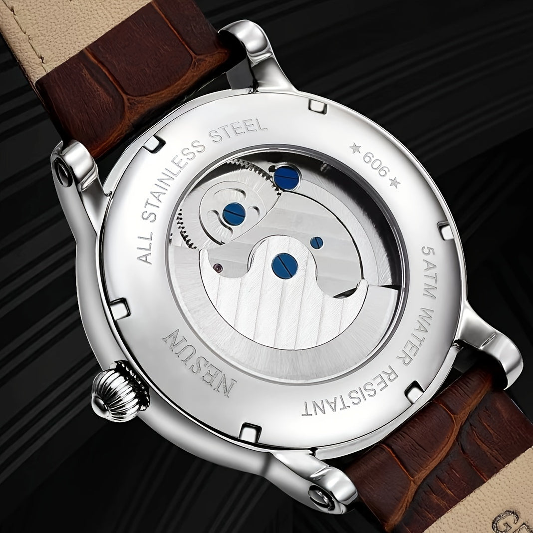 Nesun Men's Elegant Self-Winding Watch - 50m Water-Resistant, Luminous, Hollow-Design for Business & Gifts Provain Shop