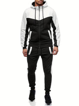 Provain Shop Mens Color Block 2 Piece Outfits, Hooded Zip Breathable Casual Jacket And Casual Drawstring Sweatpants Set For Spring Autumn, Men's Clothing 