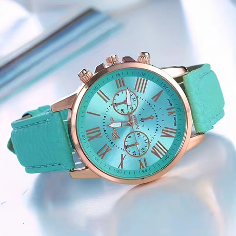 Solid Color Roman Numeral Watch Elegant Round Quartz Wrist Watch Women PU Leather Casual Watches Provain Shop