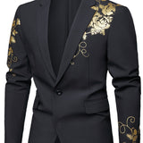 Mens Slim Fit Floral Pattern Single Breasted Suit Jacket - Stylish V-Neck Design, Slight Stretch Fabric, Hot Stamping Details, Long Sleeve, Regular Length, Polyester Lining - Perfect for Party, Dance, Dinner, Wedding, Business Banquet, and Gift for Men Provain Shop