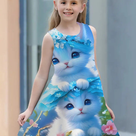 Charming Kitten Sleeveless Summer Dress - Breathable & Lightweight - Perfect for Playful Outdoor Fun provain