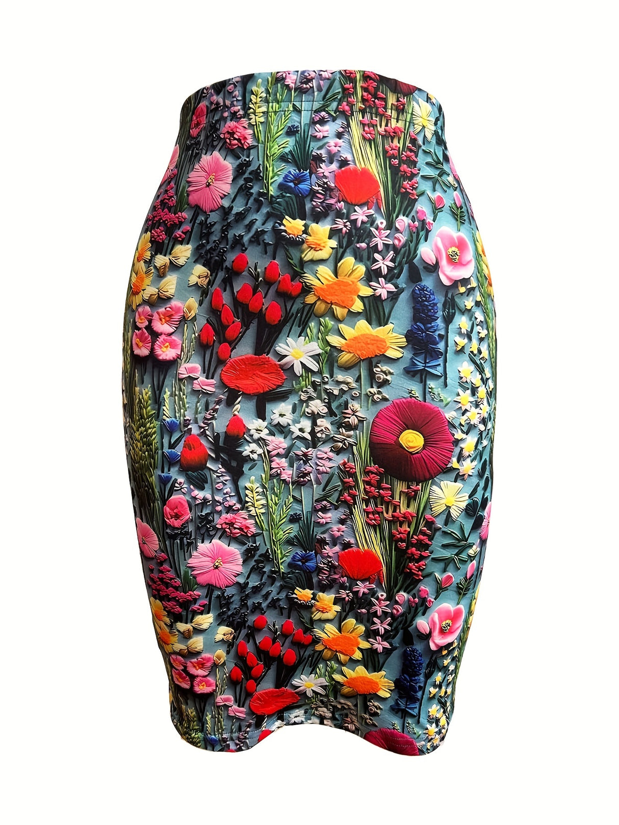 Floral Print Knee Length Pencil Skirt, Elegant High Waist Skirt For Spring & Summer, Women's Clothing provain