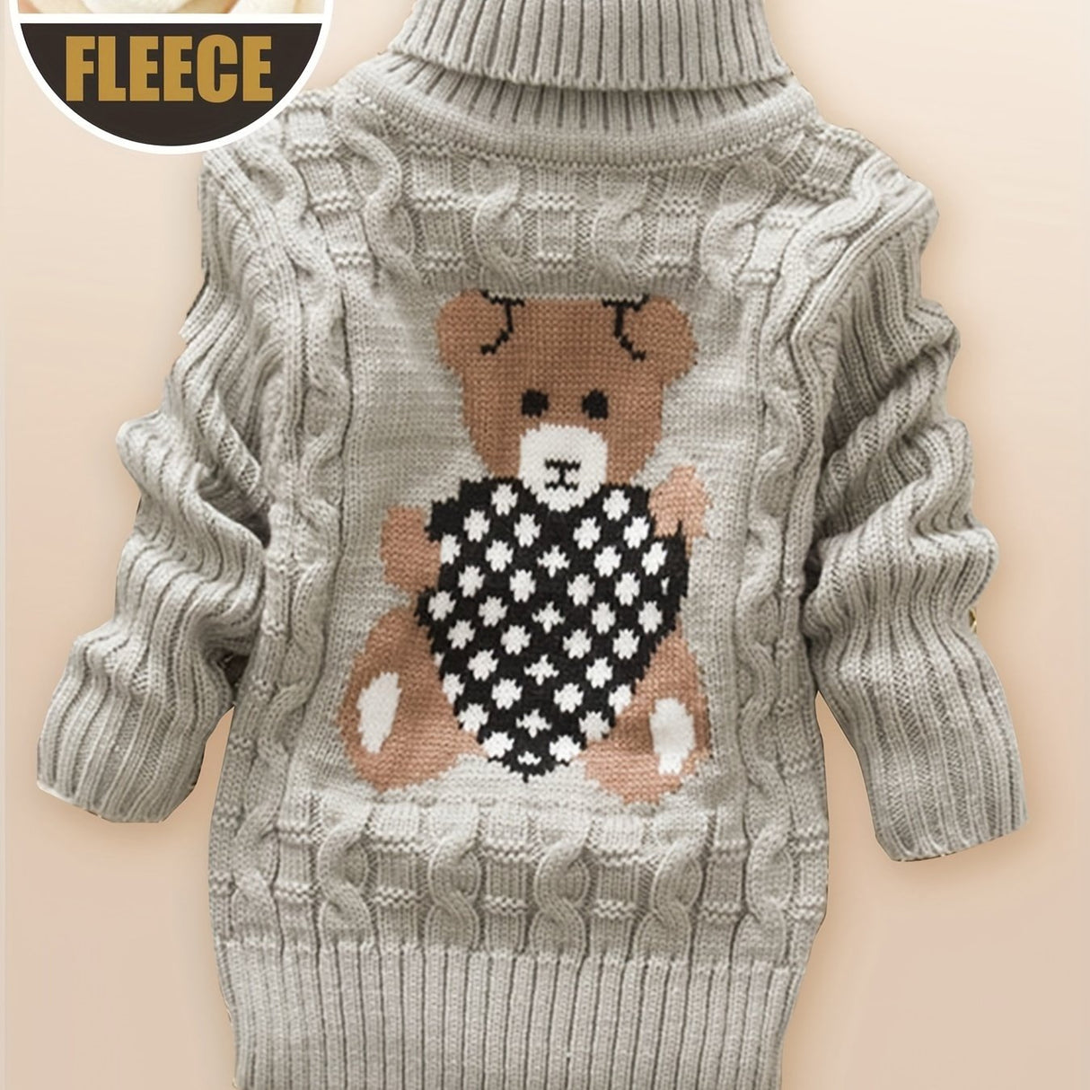 Provain Shop Child's Winter Delight: Cozy Bear Fleece Turtleneck - Stylish, Comfortable & Easy-Care, Unisex Knit Sweater 