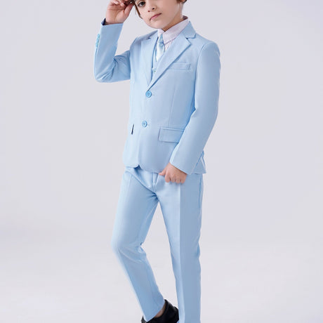 Provain Shop 4pcs Boys Formal Gentleman Outfits, Long Sleeve Blazer&Bowtie Shirt&Pants&Vest, Boys Clothing Set For Competition Performance Wedding Banquet Dress 