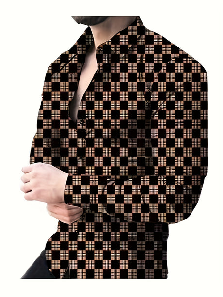 Men's Plus Size 3D Digital Polka Dots Print Shirt Slim Fit Long Sleeve Shirt For Spring Fall, Men's Clothing Provain Shop