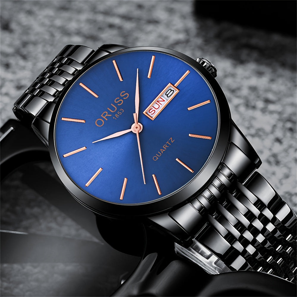 Provain Shop Men's Business Minimalist Quartz Watch Waterproof Luminous Fashion Date Dial Analog Steel Band Wrist Watch 