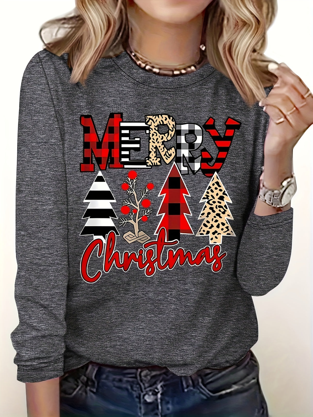 Womens Cozy Christmas Letter Print Sweatshirt Provain Shop