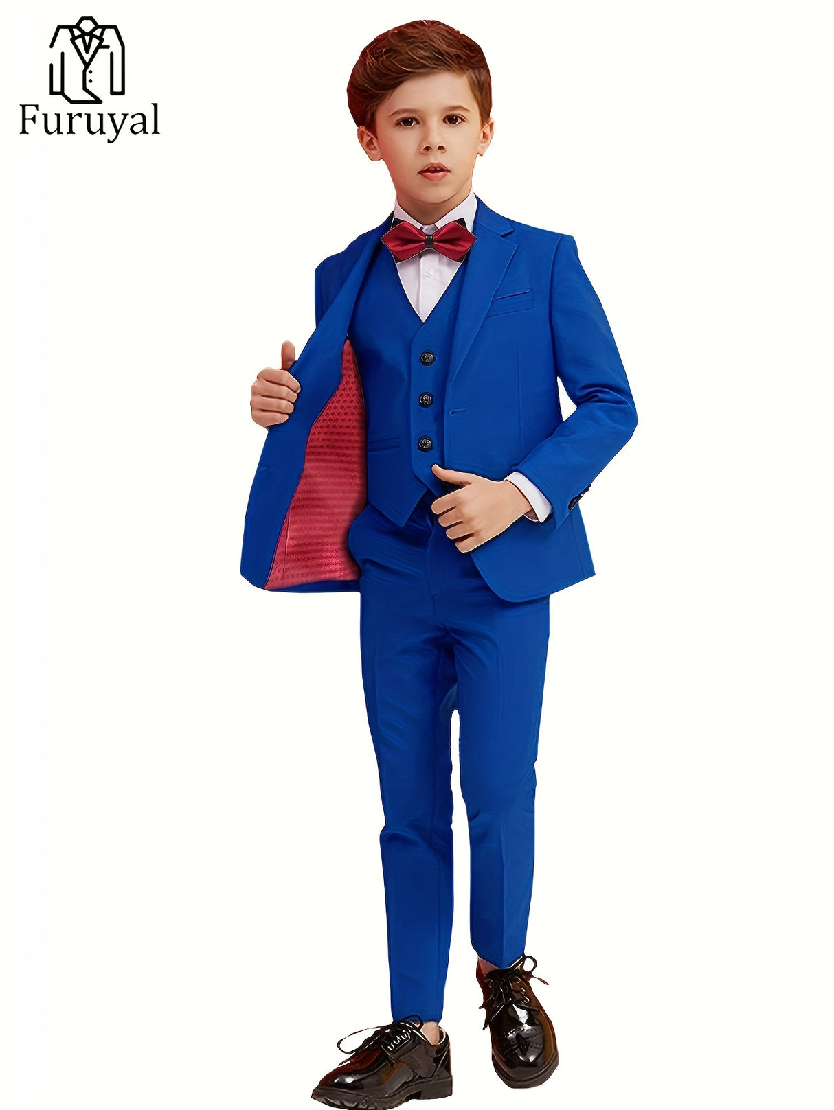 Provain Shop Boys' 4-Piece Formal Suit Set: Durable All-Season Blazer, Vest, Pants & Bowtie - Perfect for Weddings & Performances 