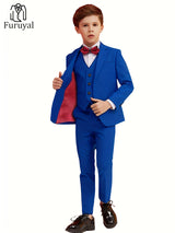 Provain Shop Boys' 4-Piece Formal Suit Set: Durable All-Season Blazer, Vest, Pants & Bowtie - Perfect for Weddings & Performances 