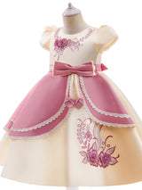 Provain Shop Elegant Girls Princess Dress with Embroidered Flowers & Lace - Perfect for Weddings, Birthdays & Special Occasions 