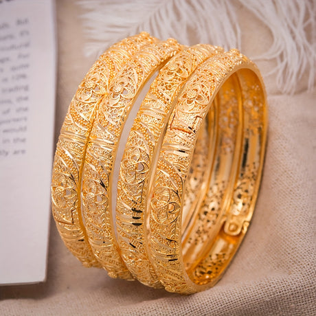 4pcs 24K Plated Copper Bangle Bracelet Luxury Ramadan Bride Luxury Hand Bangle Jewelry Set Provain Shop