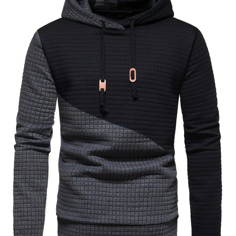 Provain Shop Cool Waffle Hoodies For Men, Men's Casual Color Block Design Hooded Sweatshirt With Kangaroo Pocket Streetwear For Winter Fall, As Gifts 