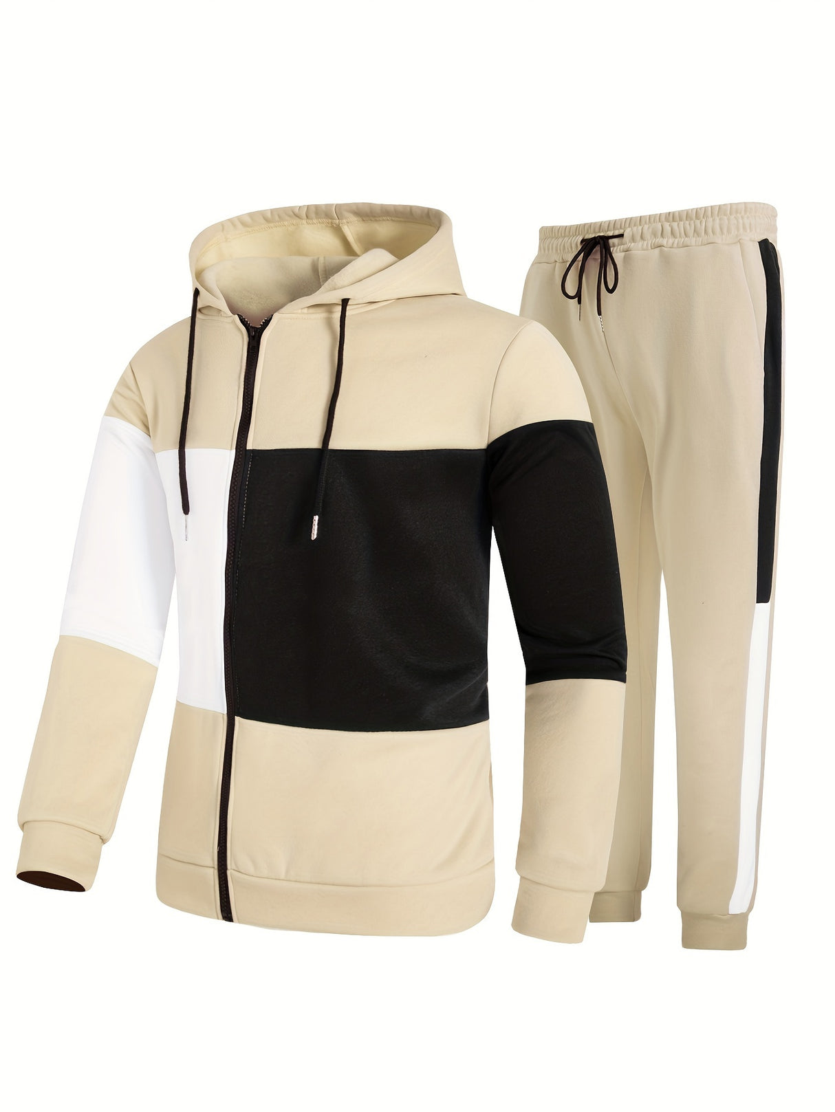 Provain Shop Mens 2Pcs Athletic Tracksuit - Comfort-Fit Color Block Hoodie and Joggers - Versatile for Gym, Running & Casual Wear 