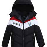 Provain Shop Boys' Stylish Hooded Down Jacket - Warm, Fleece-Lined Zip-Up Coat for Winter Outdoors - Ideal Gift 