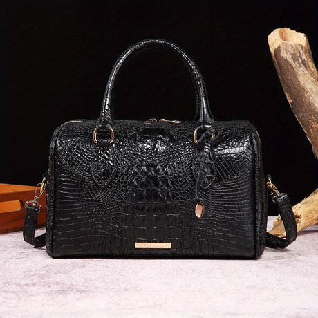 Elegant Genuine Leather Handbag with Crocodile Pattern - Versatile Boston & Shoulder Bag for All Occasions provain
