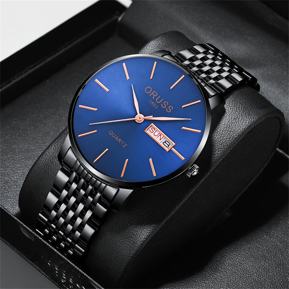 Provain Shop Men's Business Minimalist Quartz Watch Waterproof Luminous Fashion Date Dial Analog Steel Band Wrist Watch 