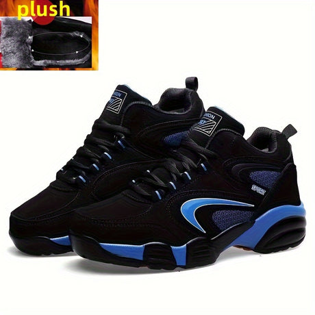 Provain Shop PLUS SIZE Men's Trendy Running Shoes With Or Without Warm Plush Lining, Comfy Non Slip Lace Up Sneakers For Men's Outdoor Activities 